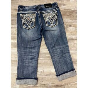 Vigoss New York Capri Jeans Embroidered Rhinestone Cuffed Women’s Junior’s Sz 3/